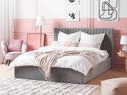 Letto con contenitore velluto grigio 160 x 200 cm Testata imbottita