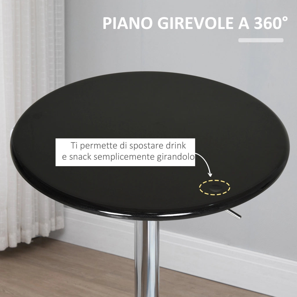 EasyComfort Tavolo Rotondo da Bar con Piano Girevole, Altezza Regolabile con Leva a Gas e Base in Acciaio, Φ61x76-97cm, Nero