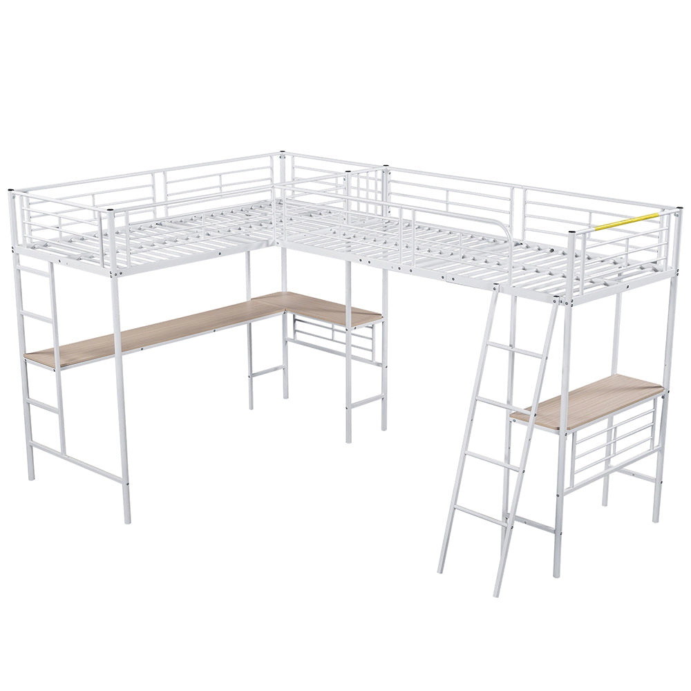 Letto a castello 90x200 cm - Xylo - Bianco con tavolo e scala
