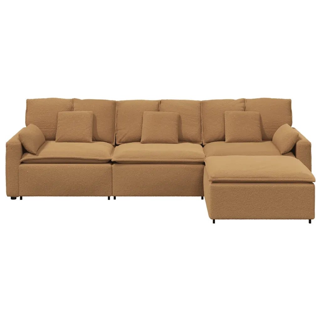 Divano Modulare con Poggiapiedi e Cuscini Beige 3321086