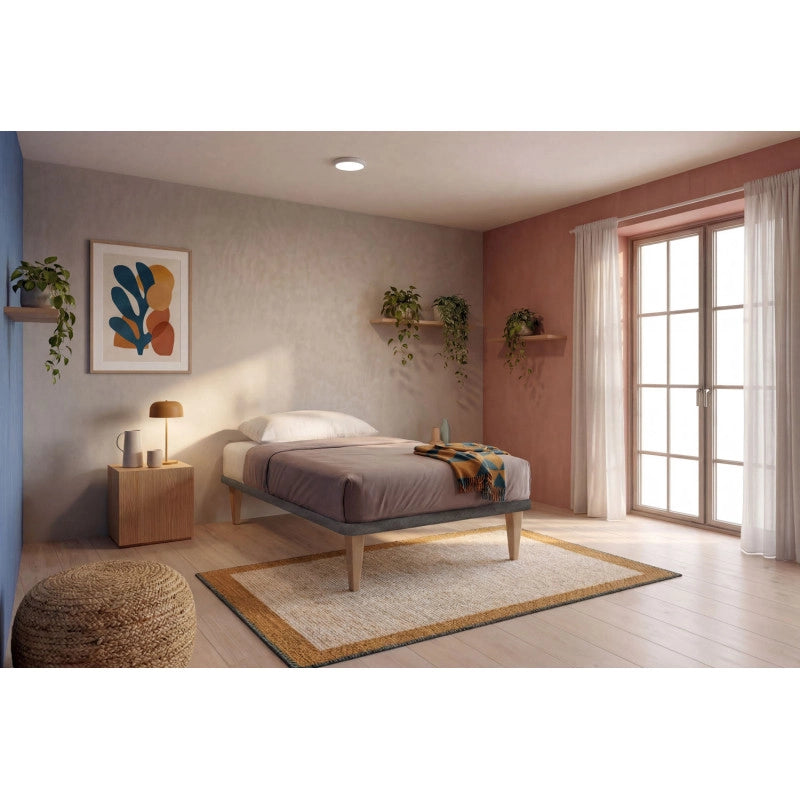 Letto imbottito Singolo 80x190 cm Tessis - Con rete,Microfibra,Grigio