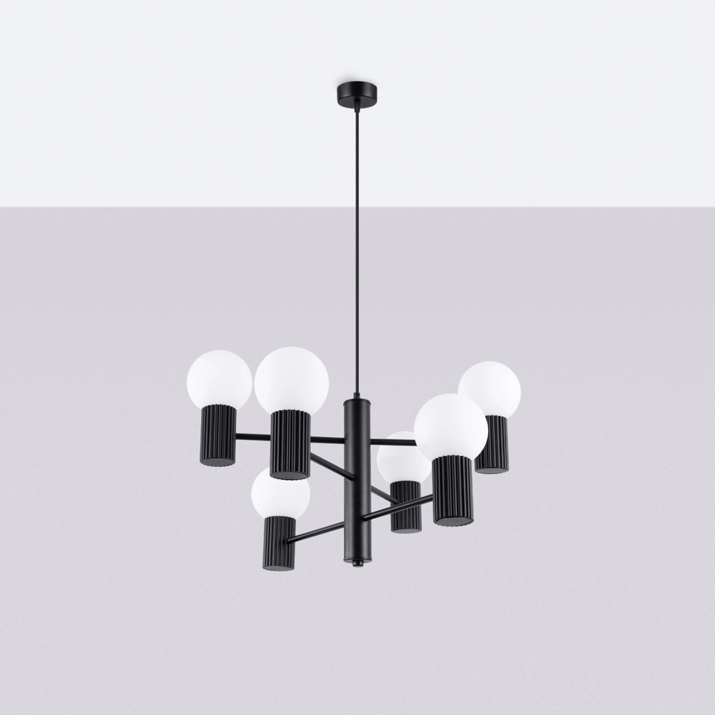 Lampadario moderno nero 6 luci sfere vetro G9 SFERA