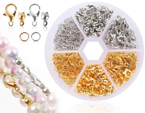 Accessori per catenelle 570 pezzi - Chiavi di fibbia - Chiavi a chiavetta - Accessori per gioielli - Accessori DIY - Scatola di conservazione - Accessori per gioielli