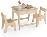 Set Tavolo e 2 Sedie per Bambini, con Lavagna Reversibile, Tavolo Multiattività con Vano Portaoggetti Nascosto e Sedie, per Bambini da 3-6 Anni, per Cameretta e Soggiorno (Giallo)