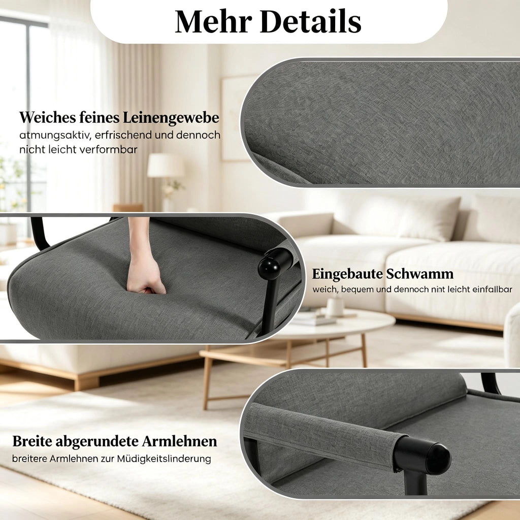 SEDIA LETTO 3 IN 1 65x78x75 cm Grigio in lino, metallo e schiuma