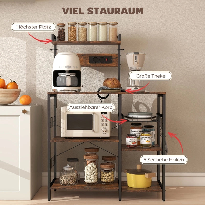 SCAFFALE DA CUCINA CON 2 PRESE 90x42x130 cm Marrone rustico e acciaio