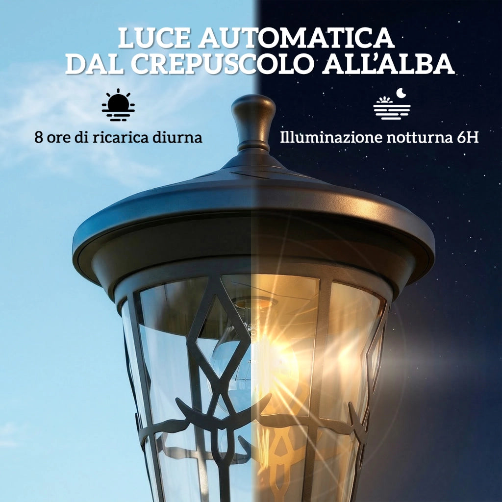 Set di 2 Lampioni Solari da Giardino 1.86m, Lampade Stradali Acciaio Inox