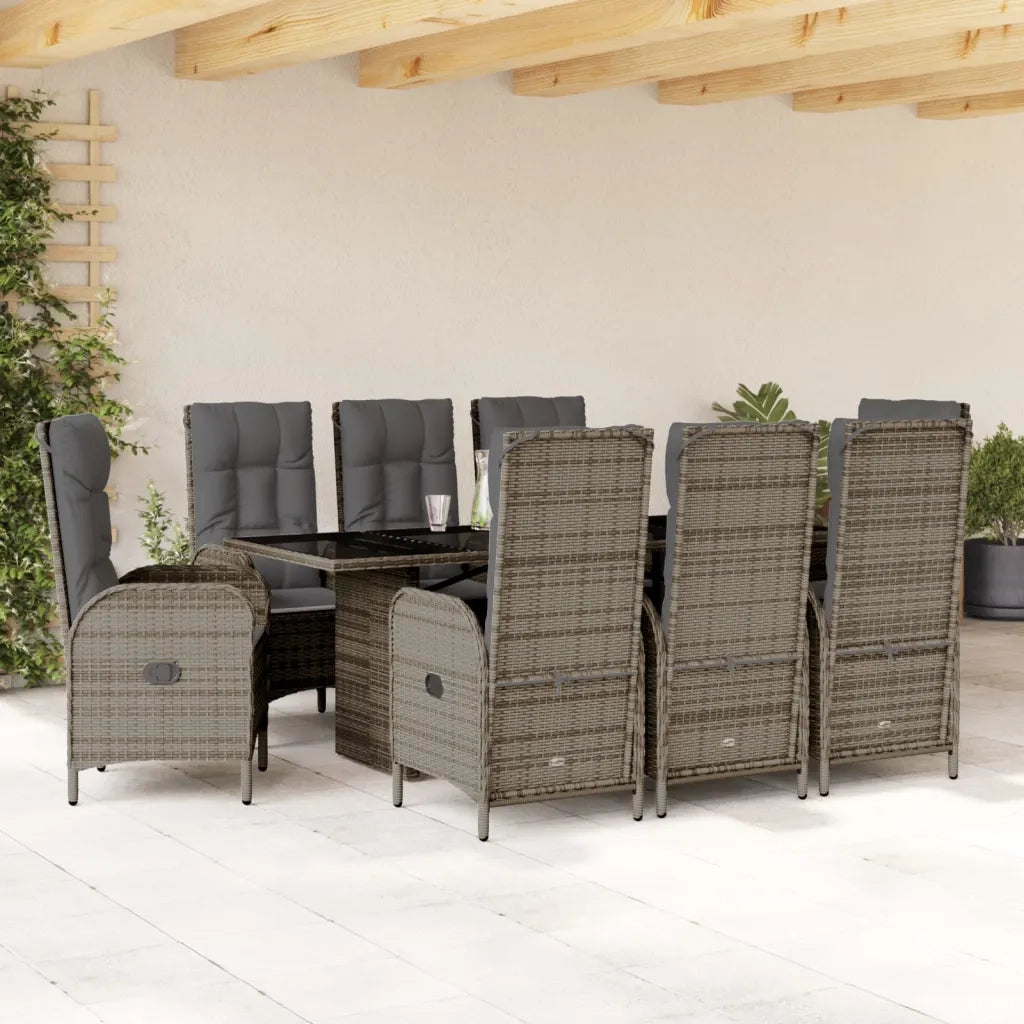 Set da Pranzo da Giardino 9 pz con Cuscini in Polyrattan Grigio 3213528