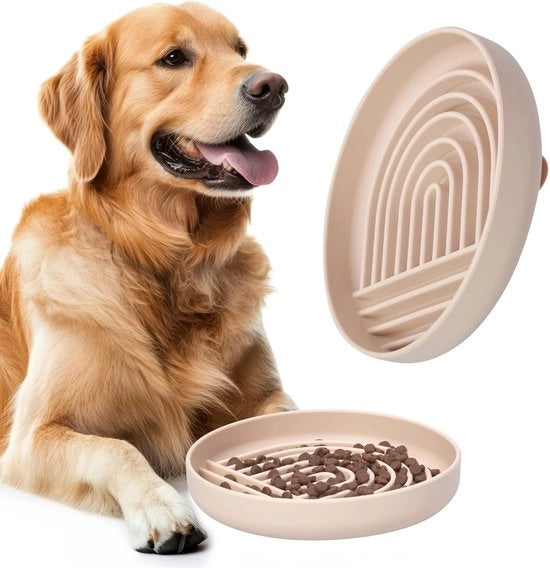 Ciotola Anti-Gulping per Cani in Silicone – Ciotola per Mangiare Lenti – Migliora la Digestione e la Stimolazione Mentale – Sicura e Facile da Pulire – 25 x 4 x 18 cm, Beige