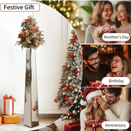 Decorativa vasi da fiori in vetro da parete grande 30" con specchio e fiori secchi argentati per salone