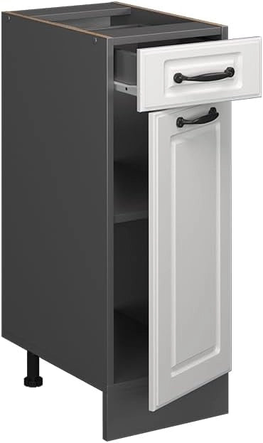 Mobiletto base per cucina R-Line, Bianco casa di campagna, 30 cm senza piano di lavoro, per la libera combinazione all'interno di sistemi cucina modulari