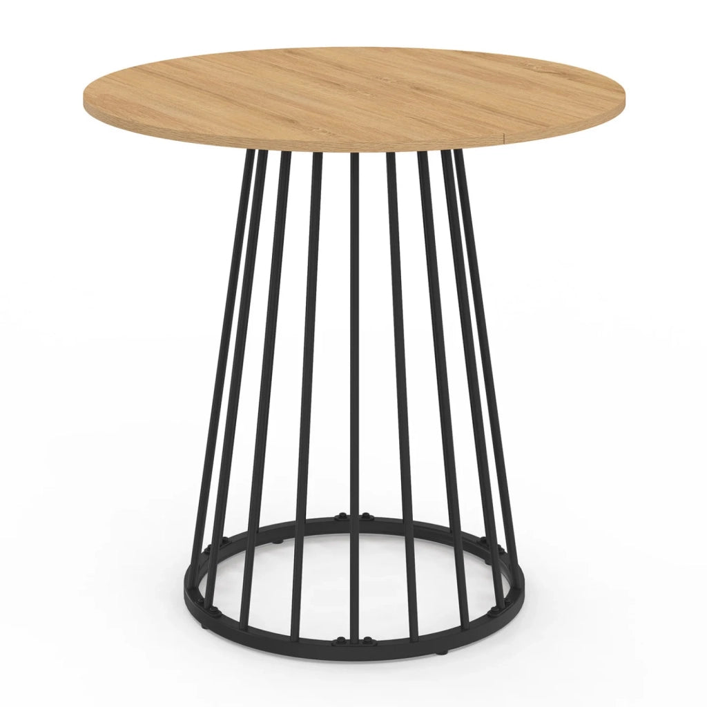 IDMarket - YUNA Tavolo da pranzo rotondo per 4 persone con piano in legno e gamba in filo metallico nero 80 cm