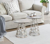 Set di due tavolini con piano circolare in marmo