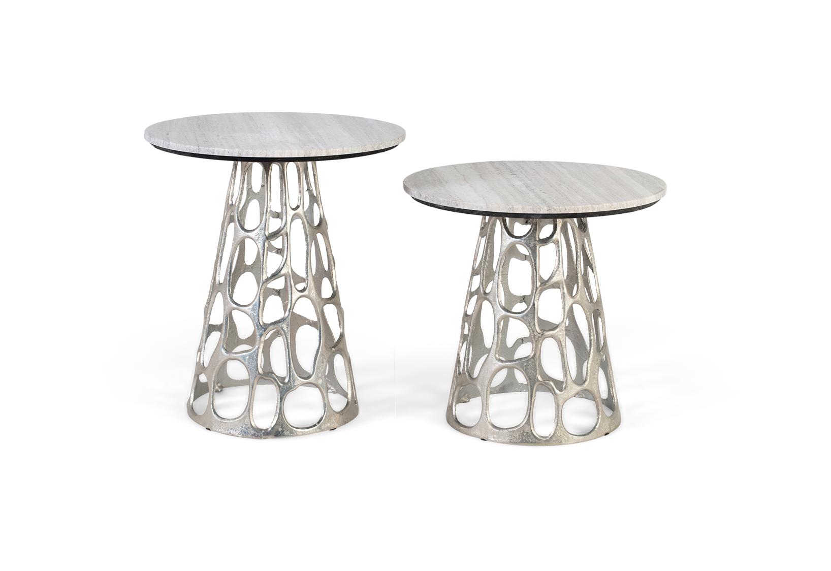 Set di due tavolini con piano circolare in marmo
