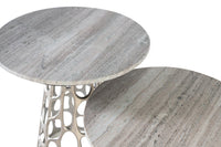 Set di due tavolini con piano circolare in marmo