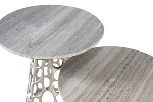 Set di due tavolini con piano circolare in marmo