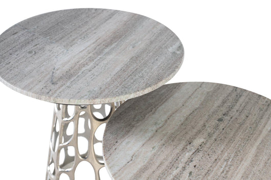 Set di due tavolini con piano circolare in marmo