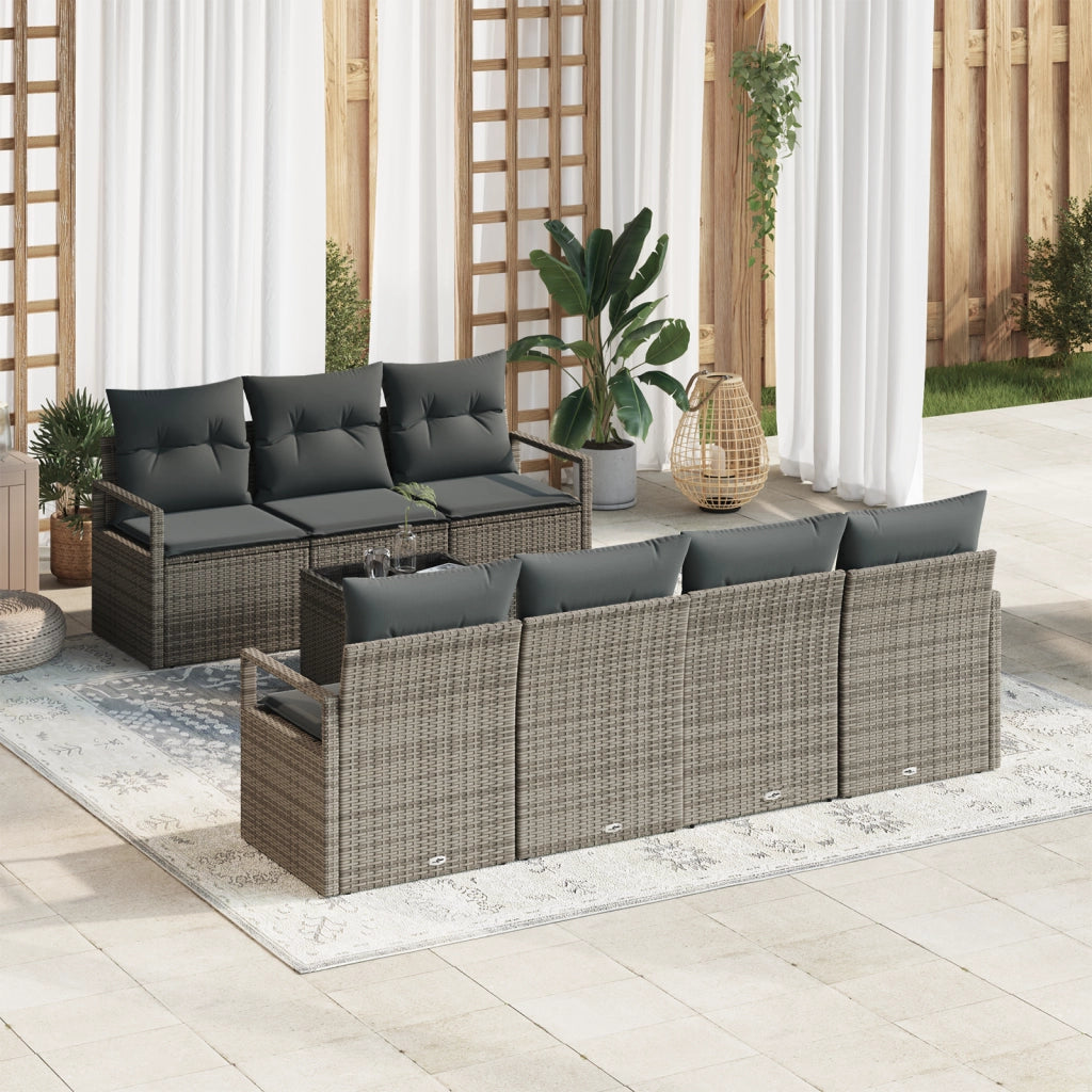 Set di divani da giardino  da 8 pezzi con cuscini grigi in polyrattan