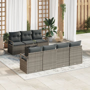 Set di divani da giardino  da 8 pezzi con cuscini grigi in polyrattan