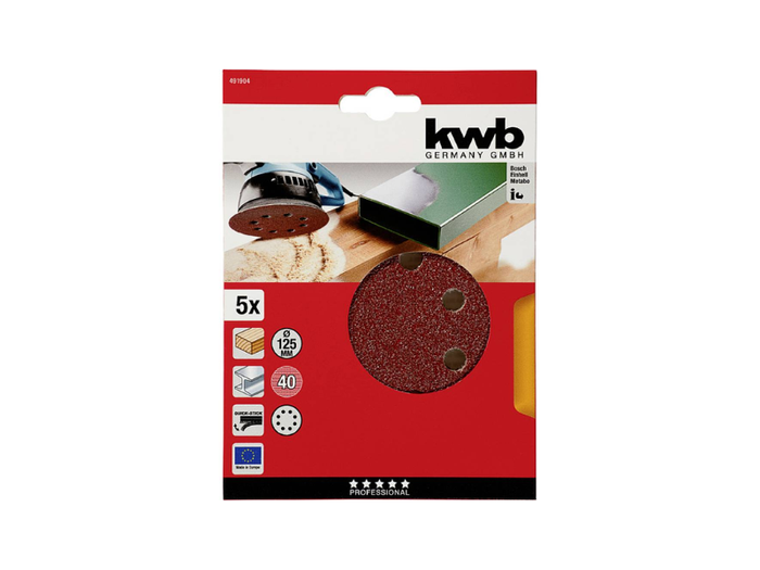 Disco carta abrasiva velcro KWB grana 40 per legno metallo e plastica - 125 mm