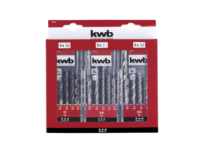 Set punte trapano KWB 5 per legno 5 per pietra 5 per metallo scatole incluse