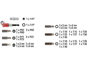 Scatola punte KWB 32 pezzi acciaio cromo vanadio con bit e porta bit magnetico