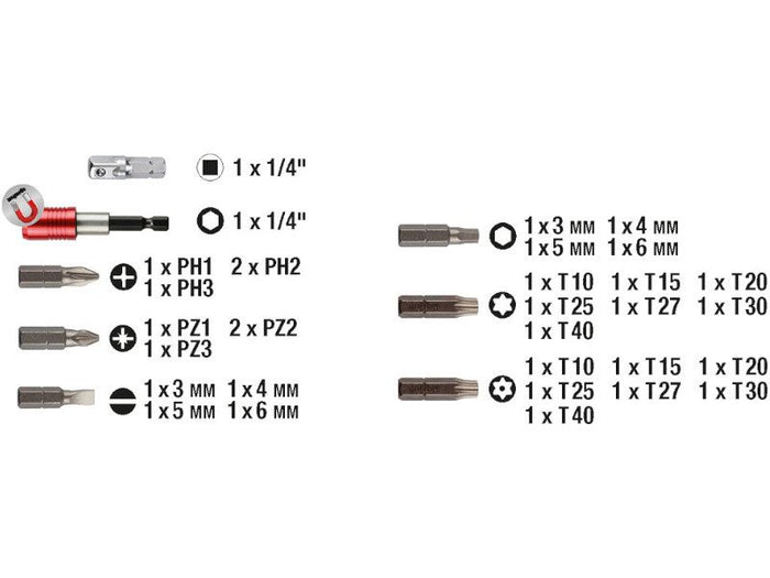 Scatola punte KWB 32 pezzi acciaio cromo vanadio con bit e porta bit magnetico