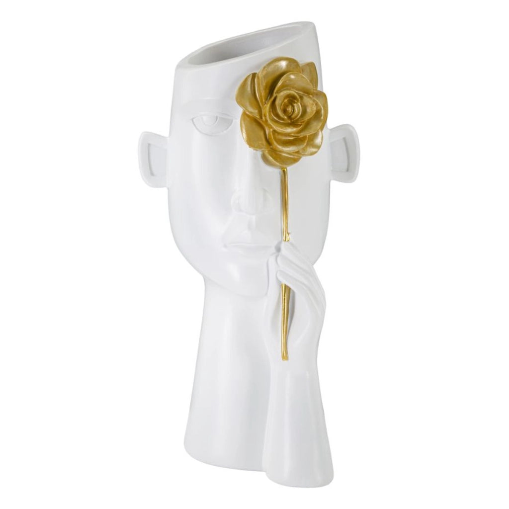 Vaso Decorativo Viso 21, Bianco, Poliestere, 14x13x27 cm