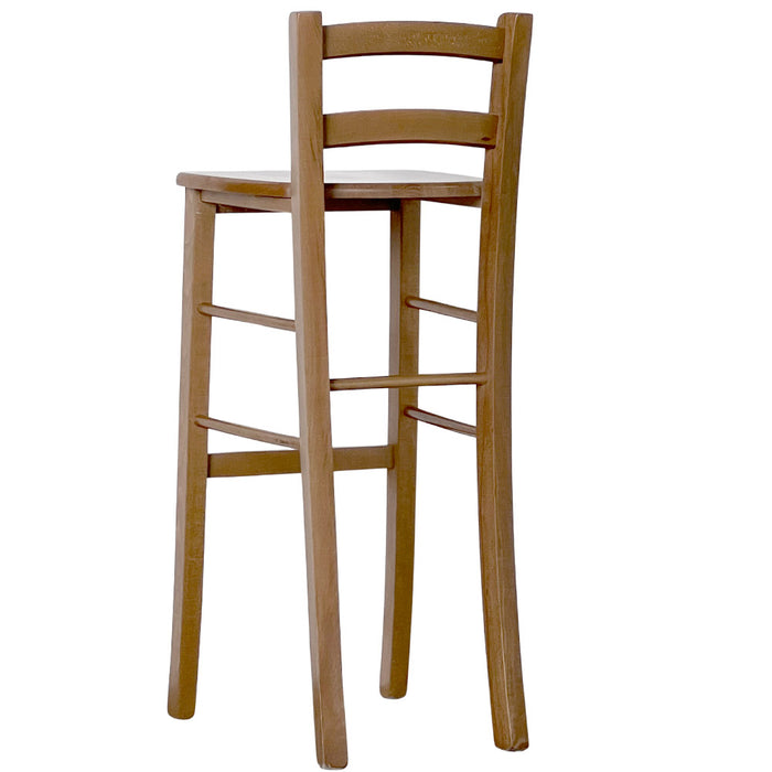 Sgabello alto da bar in legno noce chiaro h 80 cm con seduta in massello