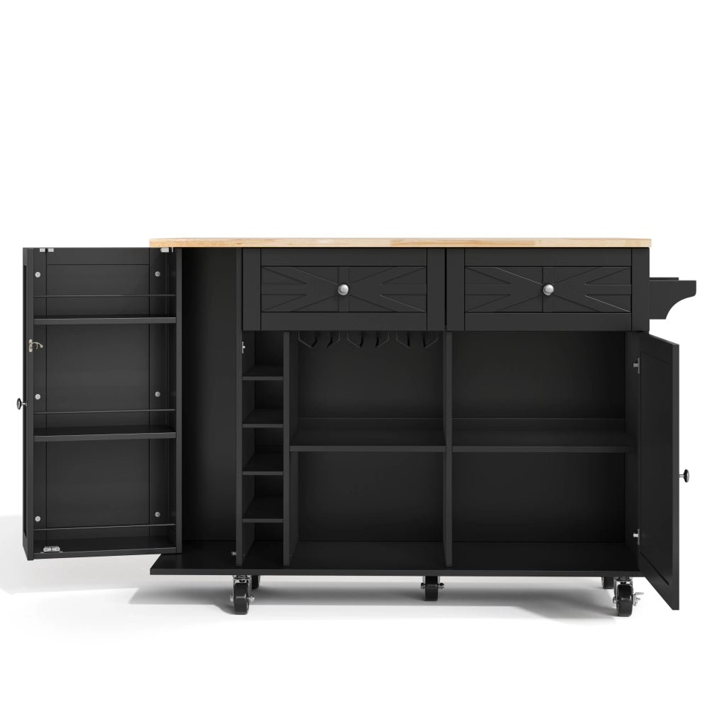 Carrello isola cucina 120x45(70)x89 cm con piano pieghevole in MDF nero