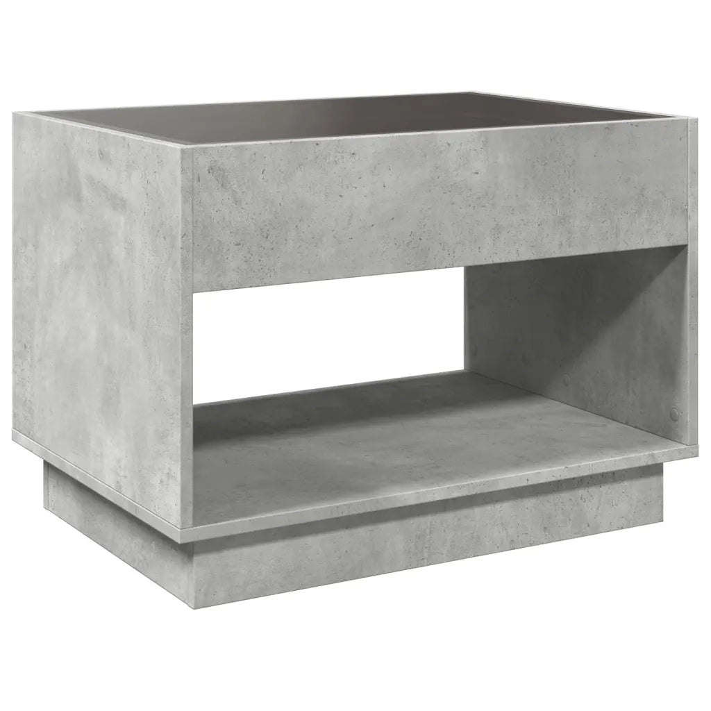 Tavolino da Salotto con LED Infinity-Tavolino da soggiorno Grigio Cemento 70x50x50 cm