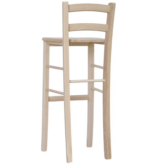 Sgabello alto da bar in legno grezzo da dipingere  h 80 cm seduta in massello