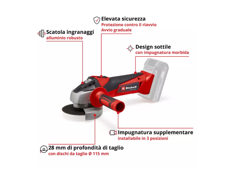 Smerigliatrice angolare a batteria Einhell TC-AG 18 Li - Solo leggera versatile