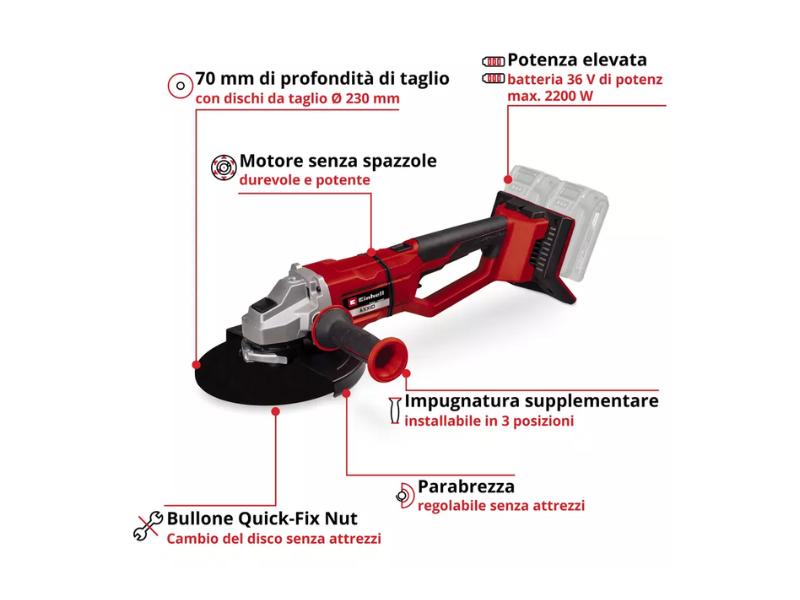 Smerigliatrice angolare a batteria Einhell AXXIO 36/230 Q 2200W disco 230mm