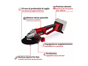 Smerigliatrice angolare a batteria Einhell AXXIO 36/230 Q 2200W disco 230mm