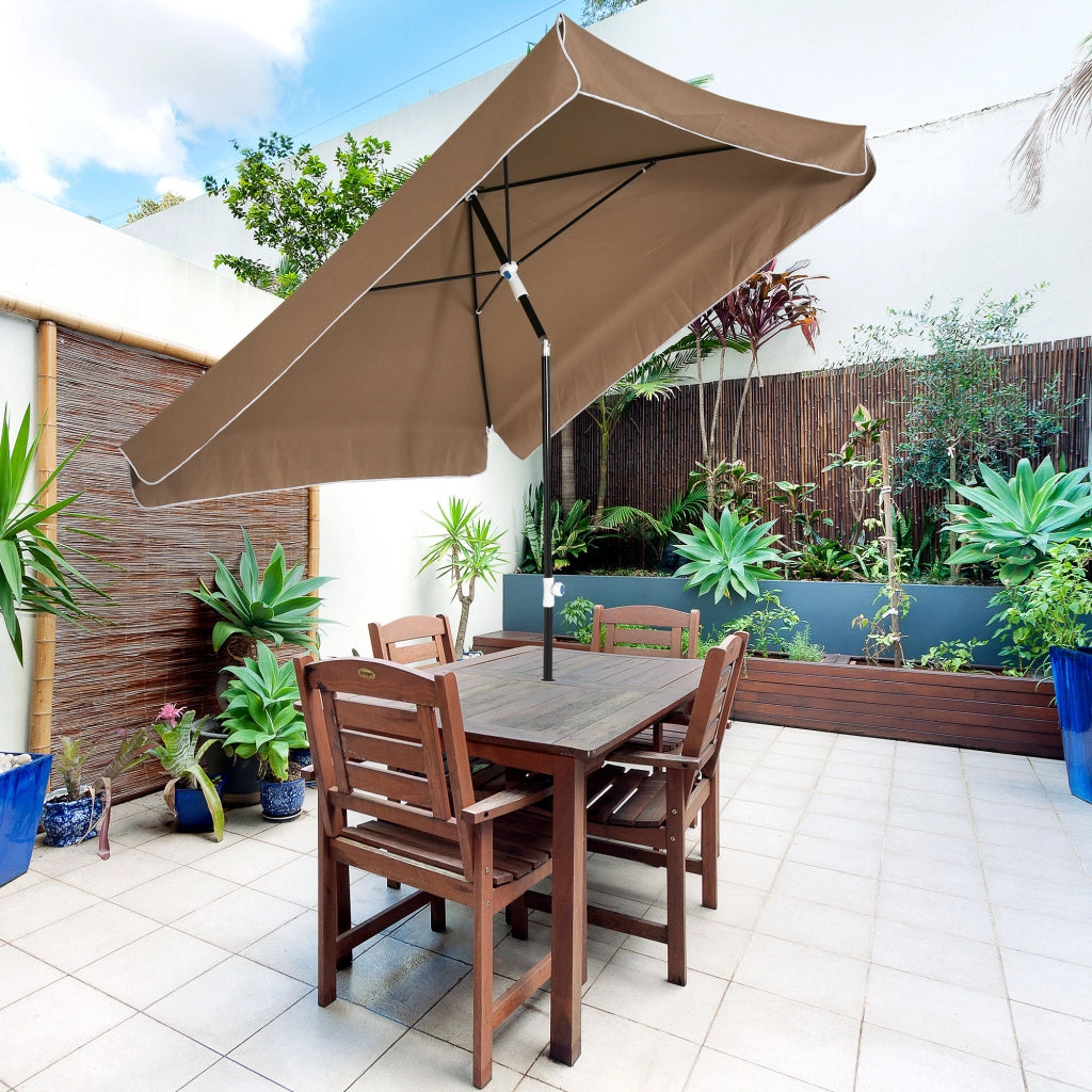 EasyComfort Ombrellone 2x2 m da Esterno con Tettuccio Quadrato, Regolabile e Portatile, in Metallo e Poliestere, Caffè