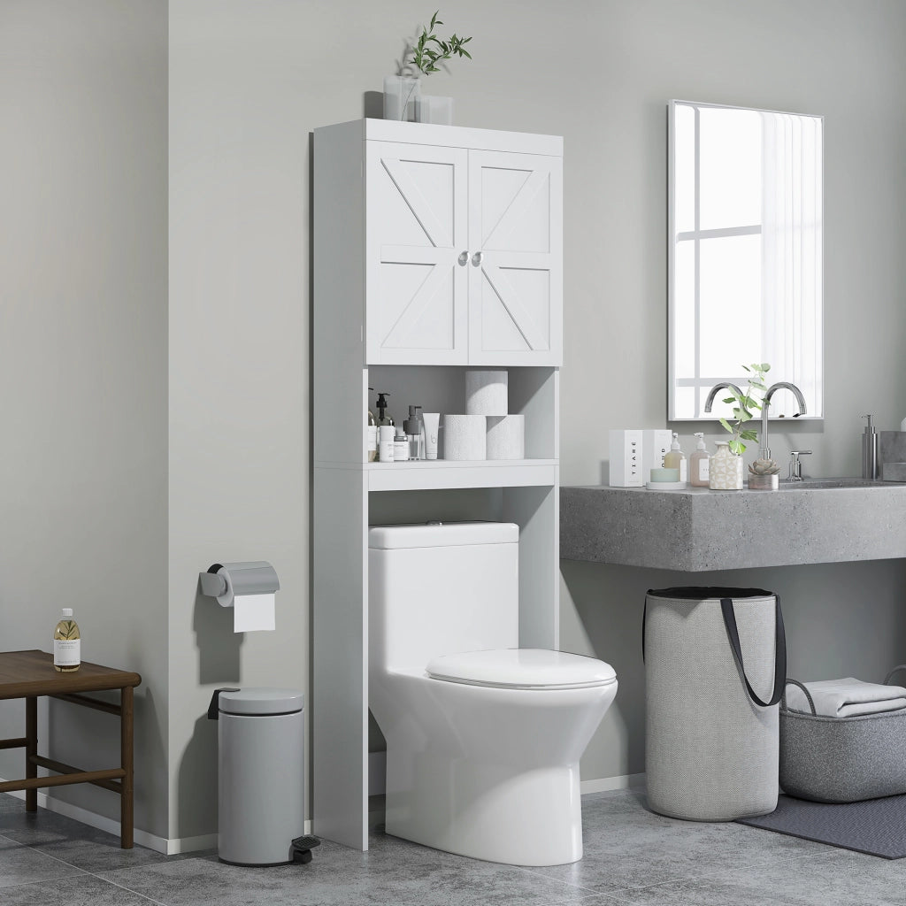Armadio da Bagno 2 Porte con Ripiani ¨C zephmum ¨C 58.5x23x170 cm Bianco