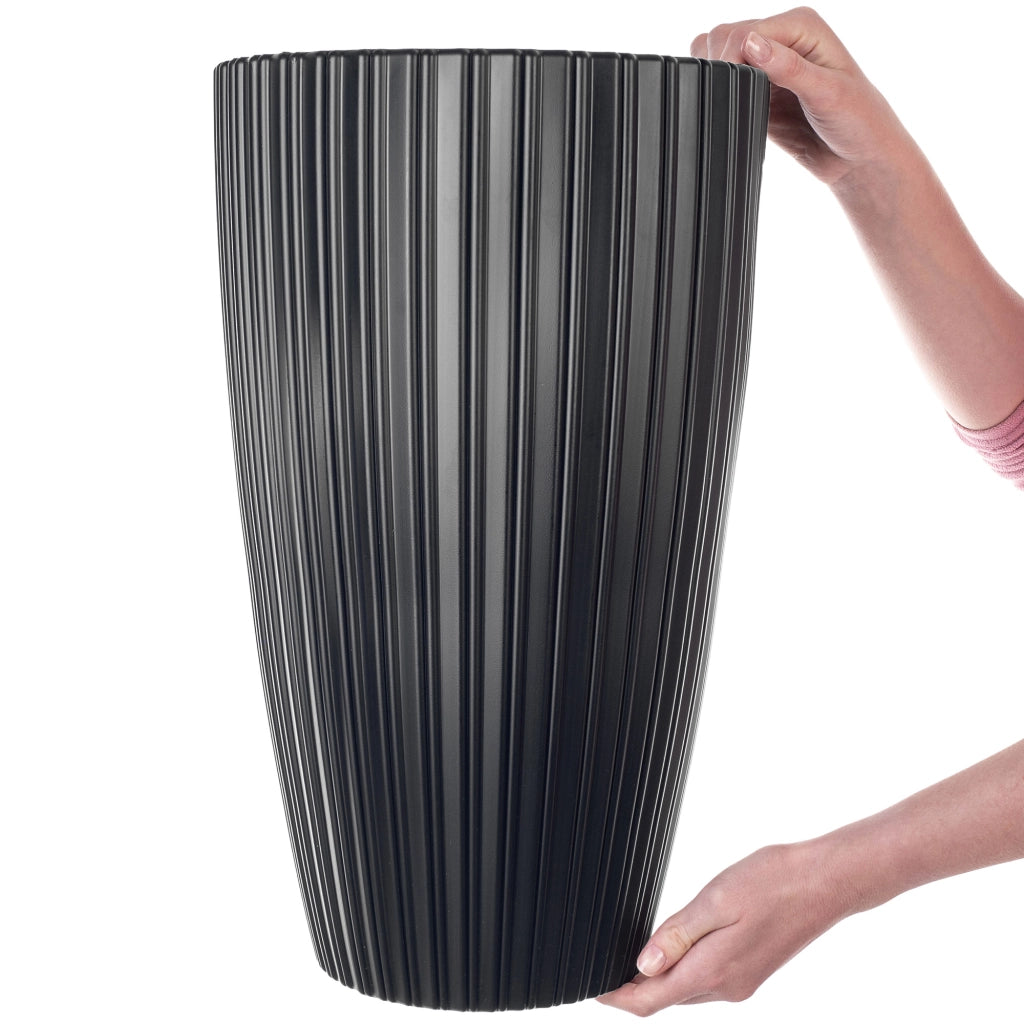Vaso da fiori KADAX 30 cm con coperchio e inserto, vaso da fiori in plastica nero