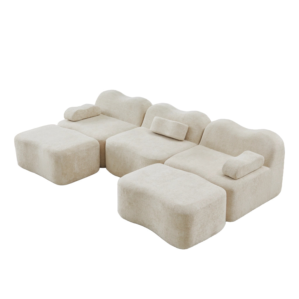 Divano Angolare Modulare 3 Posti con Ottomans ¨C MINIMAL ¨C Beige, Tessuto, Braccioli Mobili