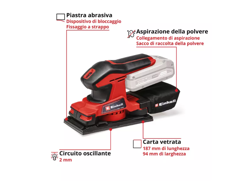 Levigatrice orbitale a batteria Einhell TC-OS 18/187 Li Solo leggera e versatile