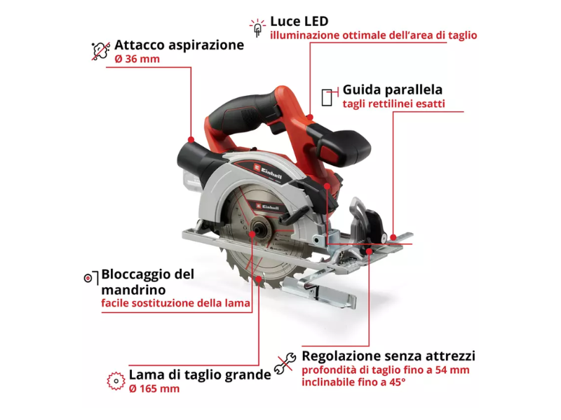 Sega circolare manuale a batteria Einhell TE-CS 18/165-1 Li-Solo 18V PXC