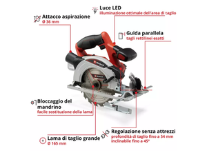 Sega circolare manuale a batteria Einhell TE-CS 18/165-1 Li-Solo 18V PXC