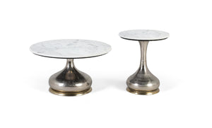 Set di due tavolini con piano circolare in marmo