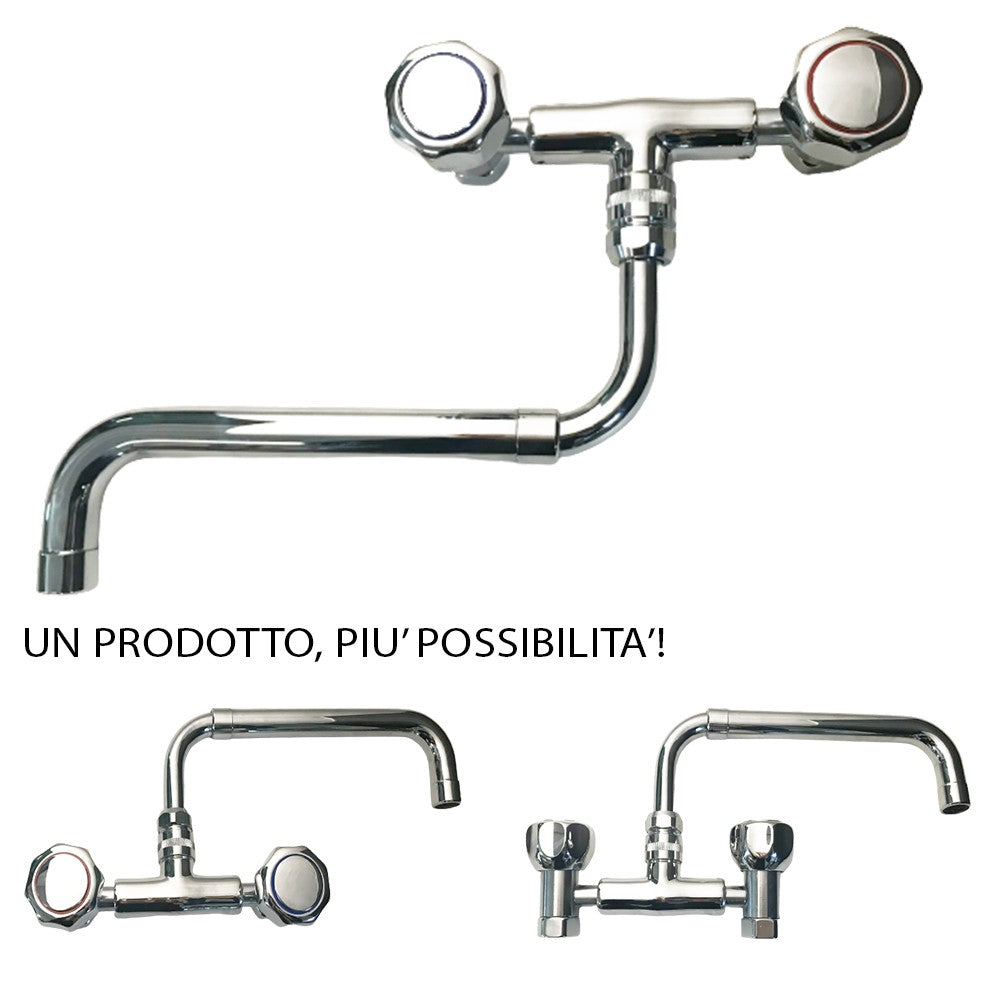 Rubinetto cucina lavanderia universale, attacchi girevoli, canna girevole ed allungabile
