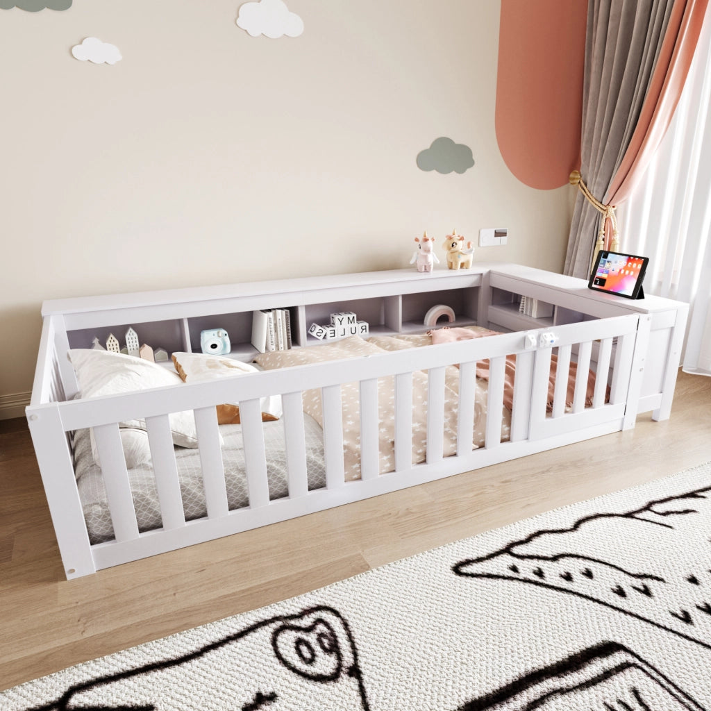 Letto singolo bianco con funzione multifunzione in legno massello 90x200 cm