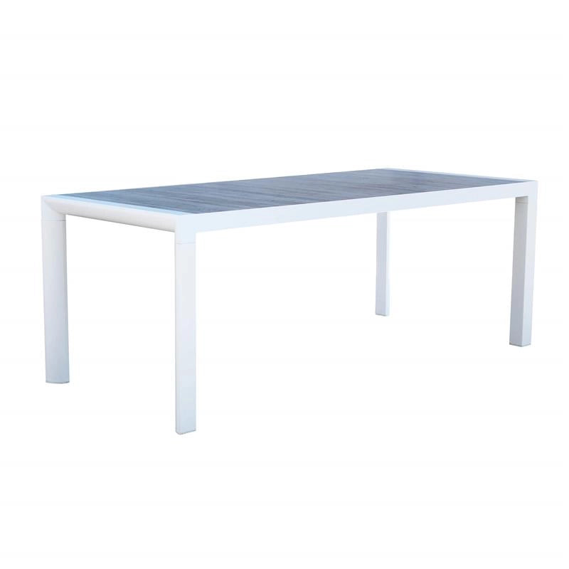 TAVOLO CARSON IN ALLUMINIO BIANCO TOP CERAMICA BI EFFETTO LEGNO 195X90X74CM OKX