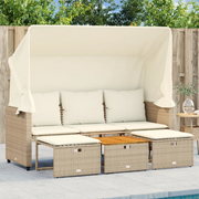 Divano Giardino 3 Posti-Sofa da Giardino-Divanetto da esterno Baldacchino e Sgabelli Beige Polyrattan