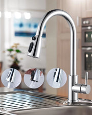 Kraan Uittrekbare 360° Keuken in Acciaio Inossidabile con Cartuccia Ceramica Levalessa, 3 Tipi di Fiamma, Cromo