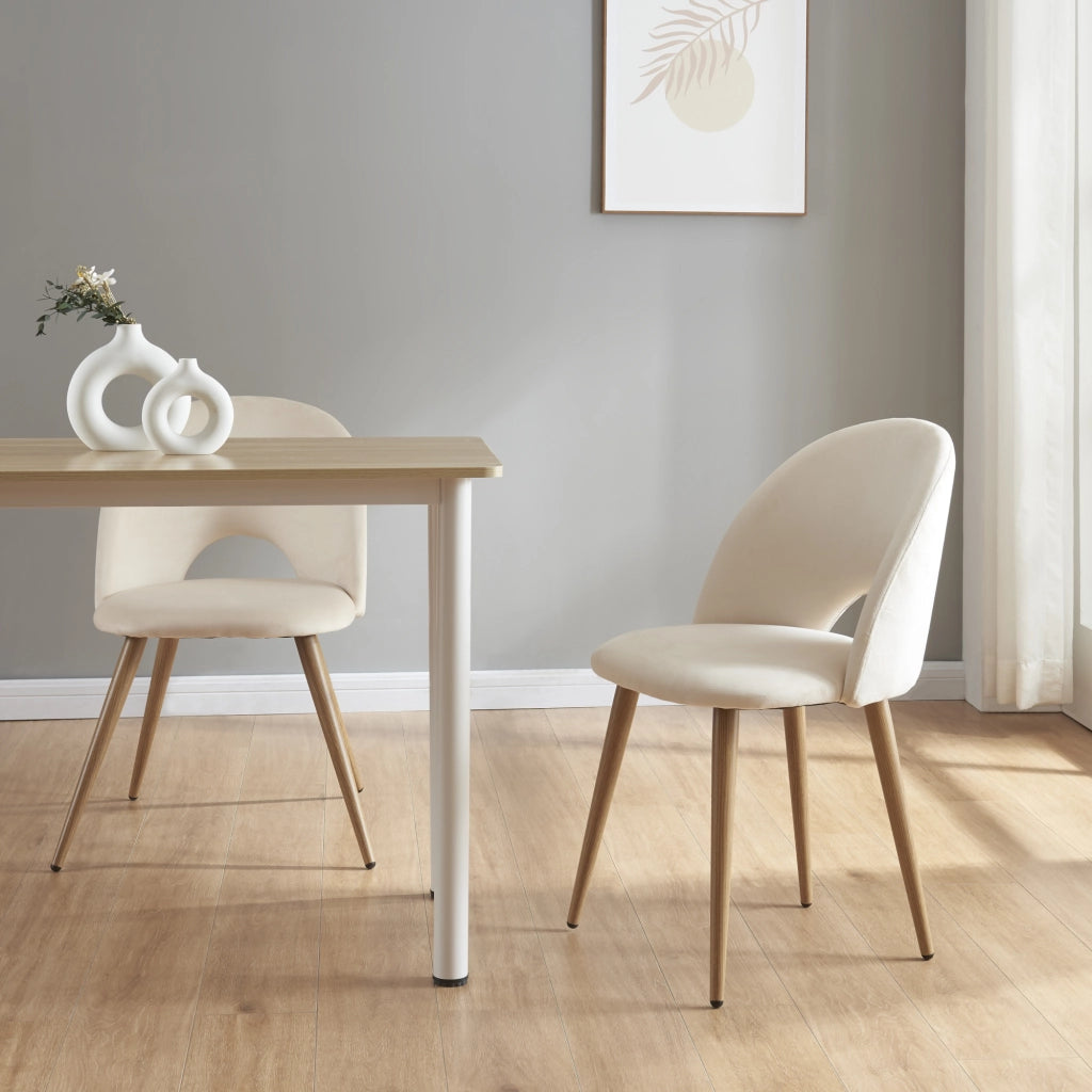 Set Karijoki di 2 Sedie Imbottite da Sala Pranzo Effetto Velluto - Beige / Effetto Legno [en.casa]