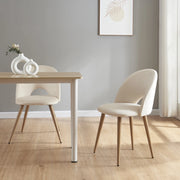 Set Karijoki di 2 Sedie Imbottite da Sala Pranzo Effetto Velluto - Beige / Effetto Legno [en.casa]